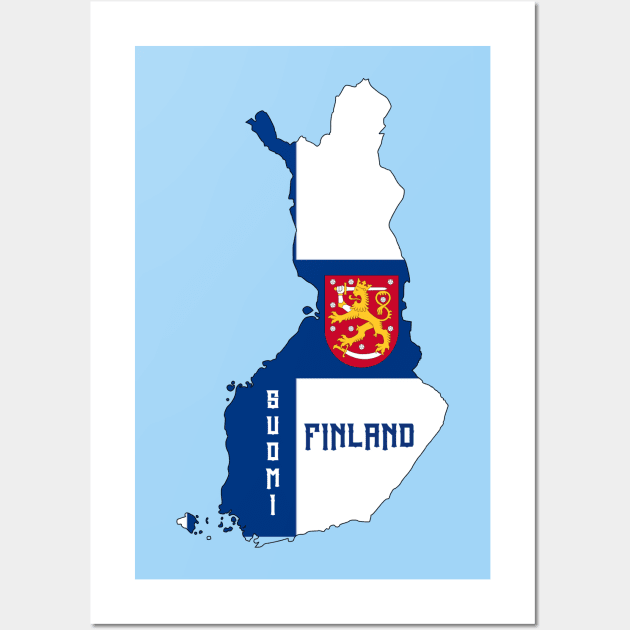 Finland flag & map Wall Art by Travellers